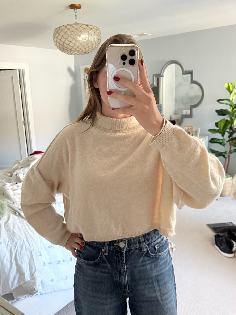 Free People So Low So High Beige Cashmere Turtleneck Sweater